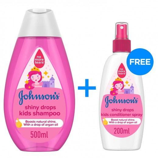 Buy JOHNSON'S Shiny Baby Shampoo 500 ml + Conditioner Spray 200 ml Free توصيل