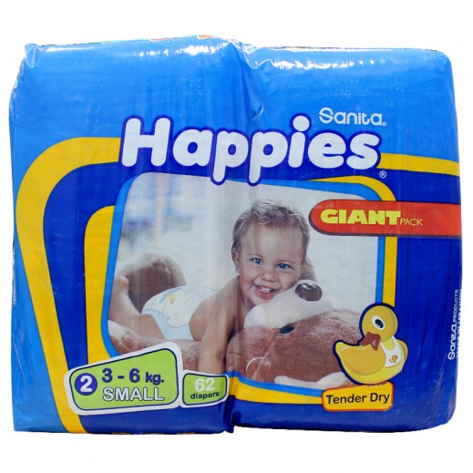 Happies Small Dry Diapers 62 pieces توصيل