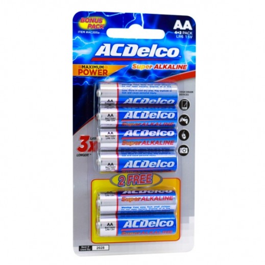 AC Delco Alkaline AA6 prom Batteries 4+2 Free توصيل