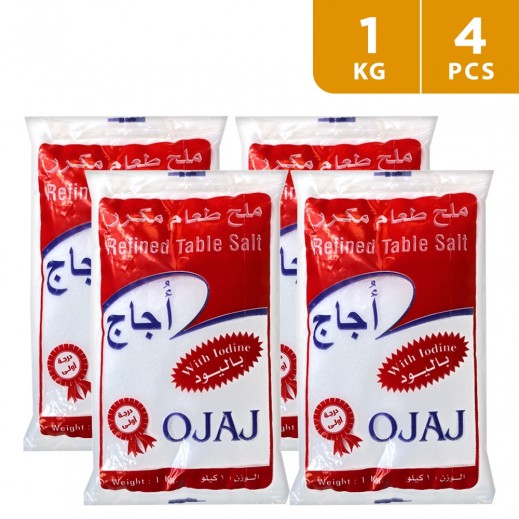 Buy Ojaj Refined Table Salt With Iodine 4 x 1 kg | توصيل Taw9eel.com
