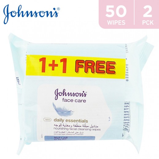 Buy JOHNSON’S Face Care Replenishing Wipes 1+1 Free (50 pcs) توصيل