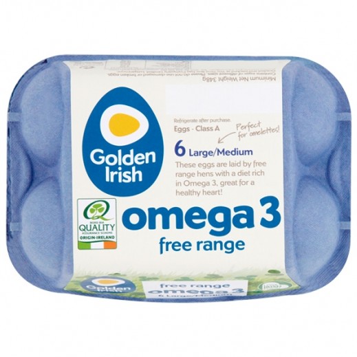 اشتري جولدن ايريش بيض دجاج ح ر م غذى على أوميجا 3 عدد 6 حبة كبير متوسط 348 جم توصيل Taw9eel Com